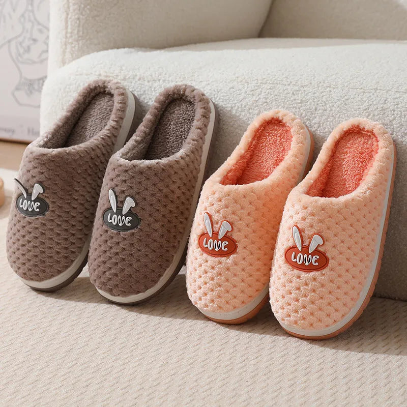 Women's rabbit plaid design slippers with artificial fur and non-slip rubber soles in various colours