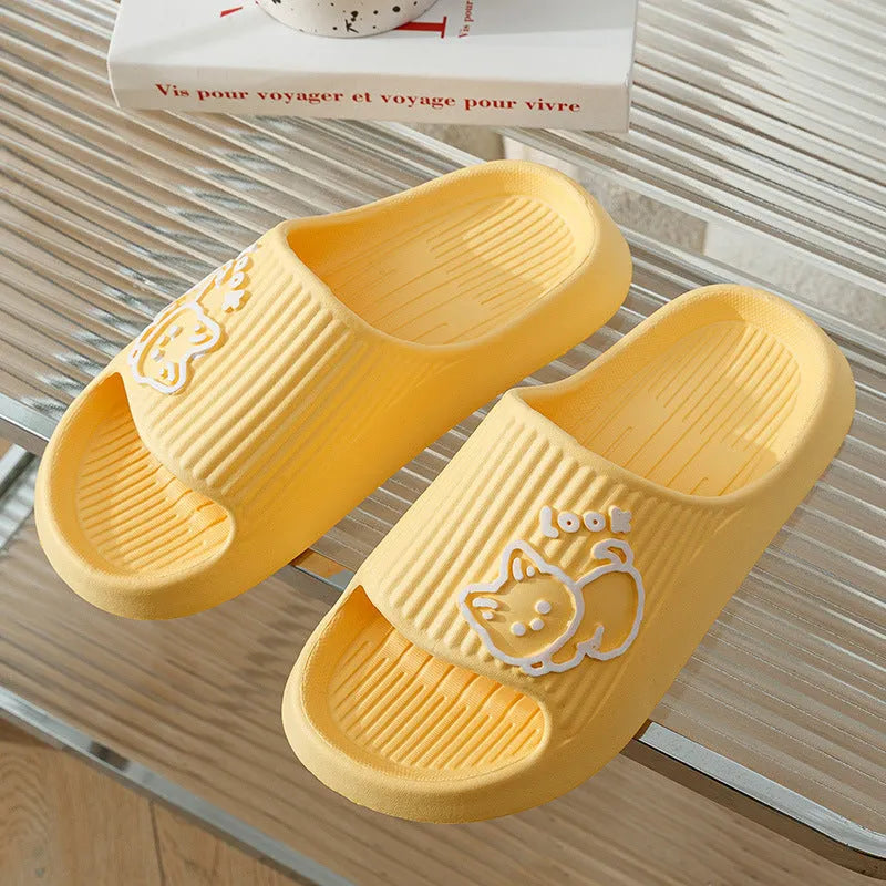 Women's cat-themed platform slides with thick EVA sole in multiple colours.