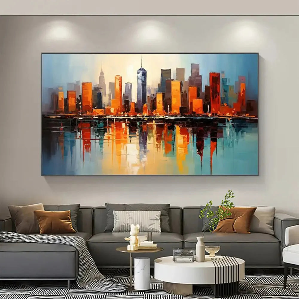 Handmade oil painting canvas abstract urban architecture street scene modern decor
