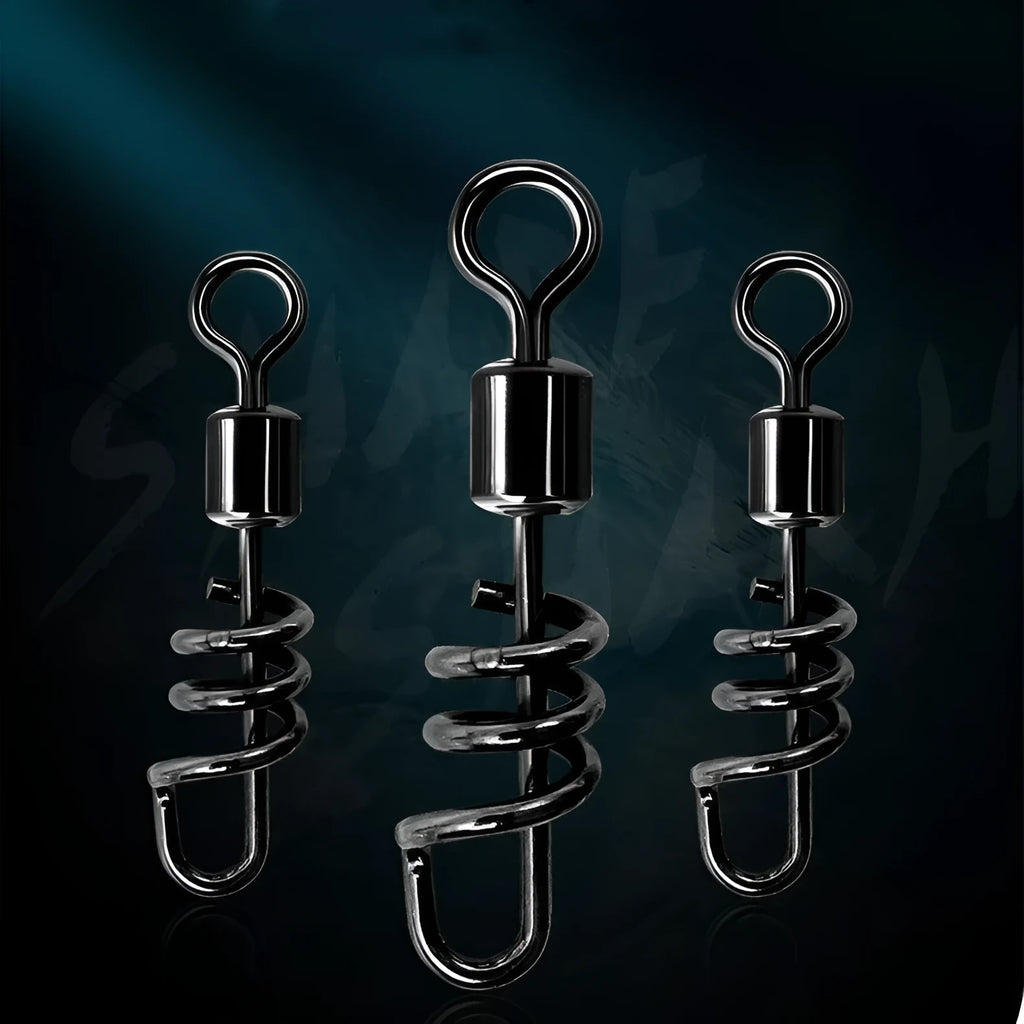 Stainless steel fishing swivel connector showing 8-shaped ring design with rotating centre joint