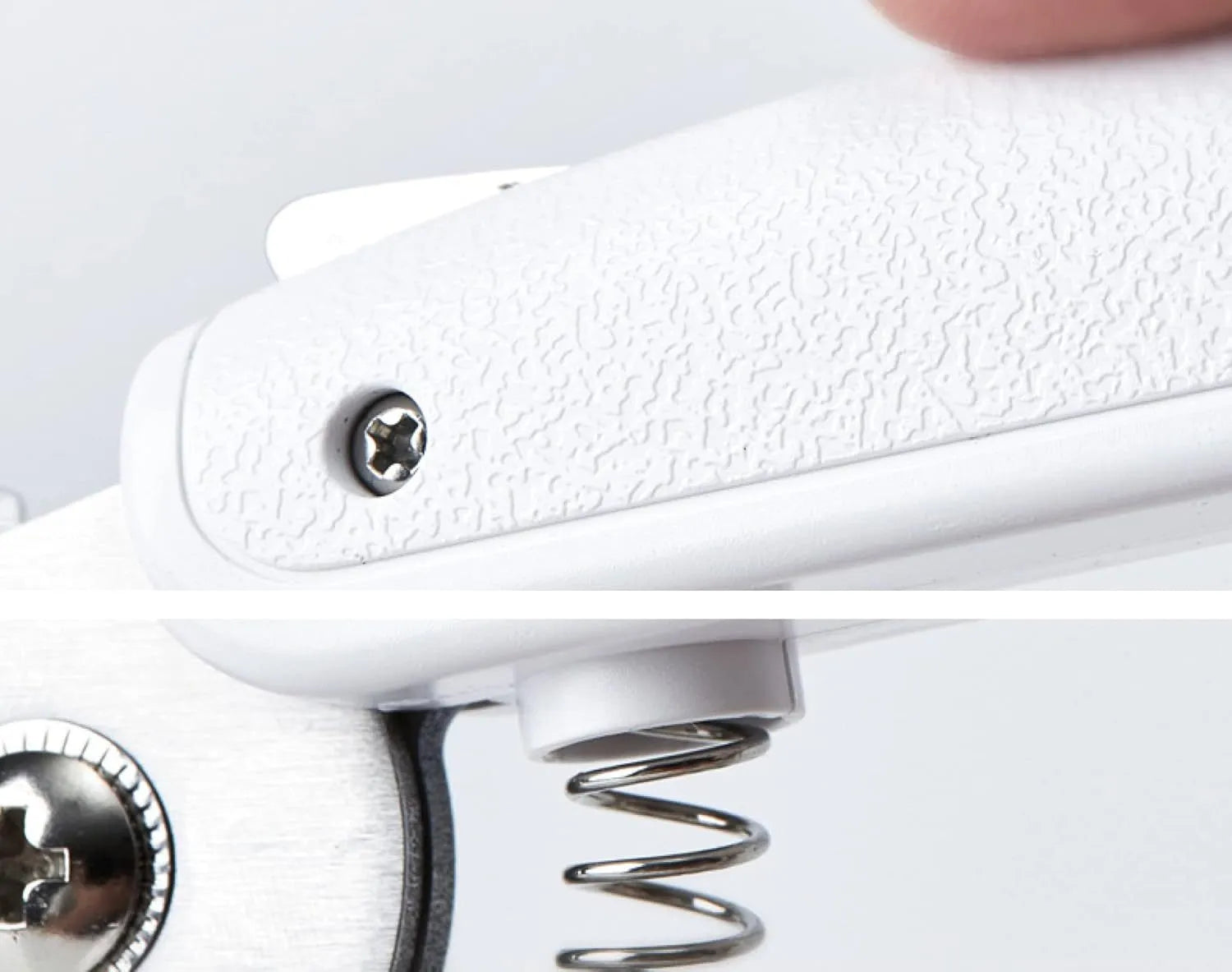 White pet nail clippers with LED light, transparent anti-splash guard and triangular blade for dogs and cats