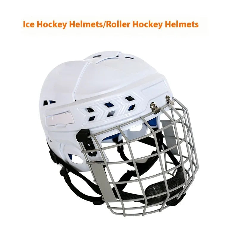 Ice hockey protective helmet with carbon steel face mask showing EVA lining