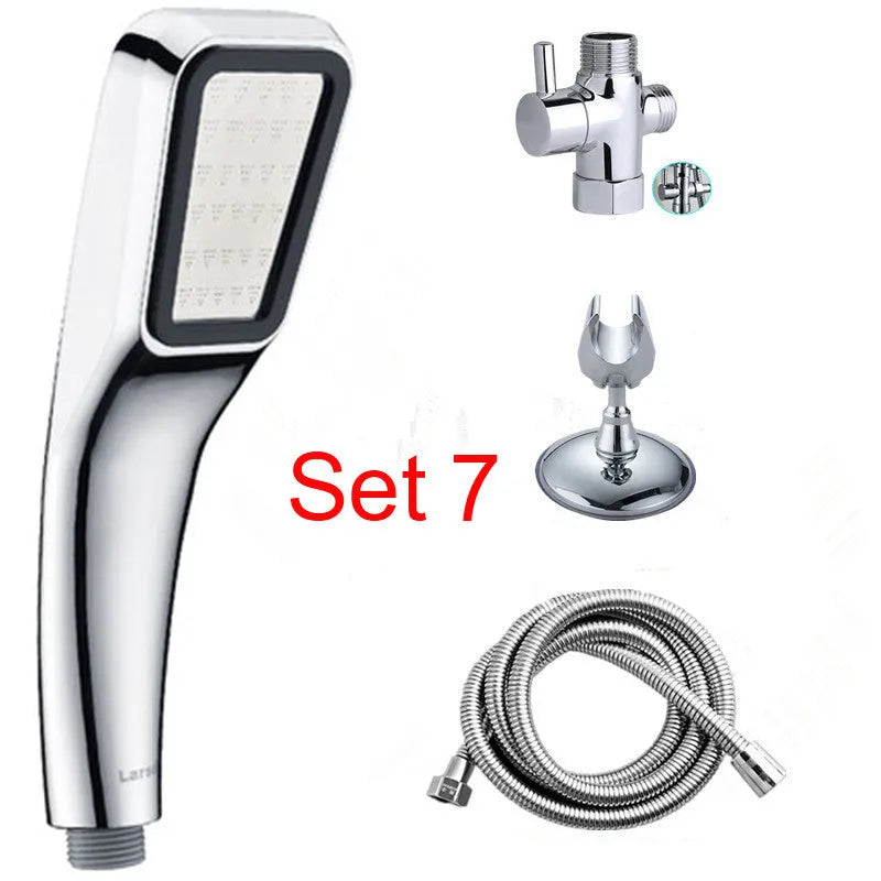 Orange hand-held pressurised shower set with rain function shower head
