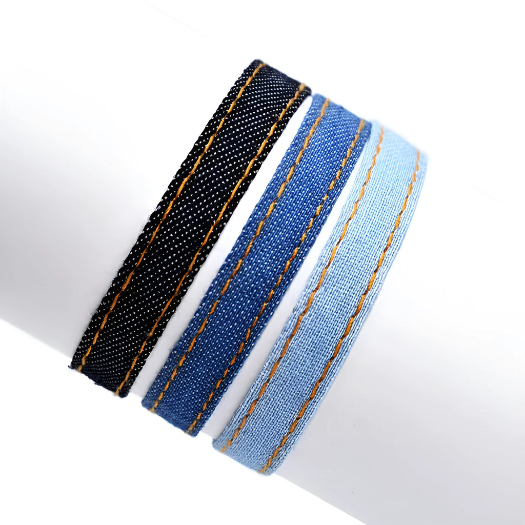 Handmade denim fabric bracelet in multiple colour options for unisex wear
