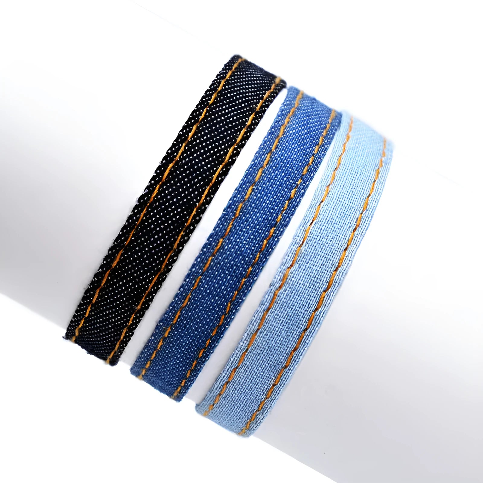 Handmade denim fabric bracelet in multiple colour options for unisex wear