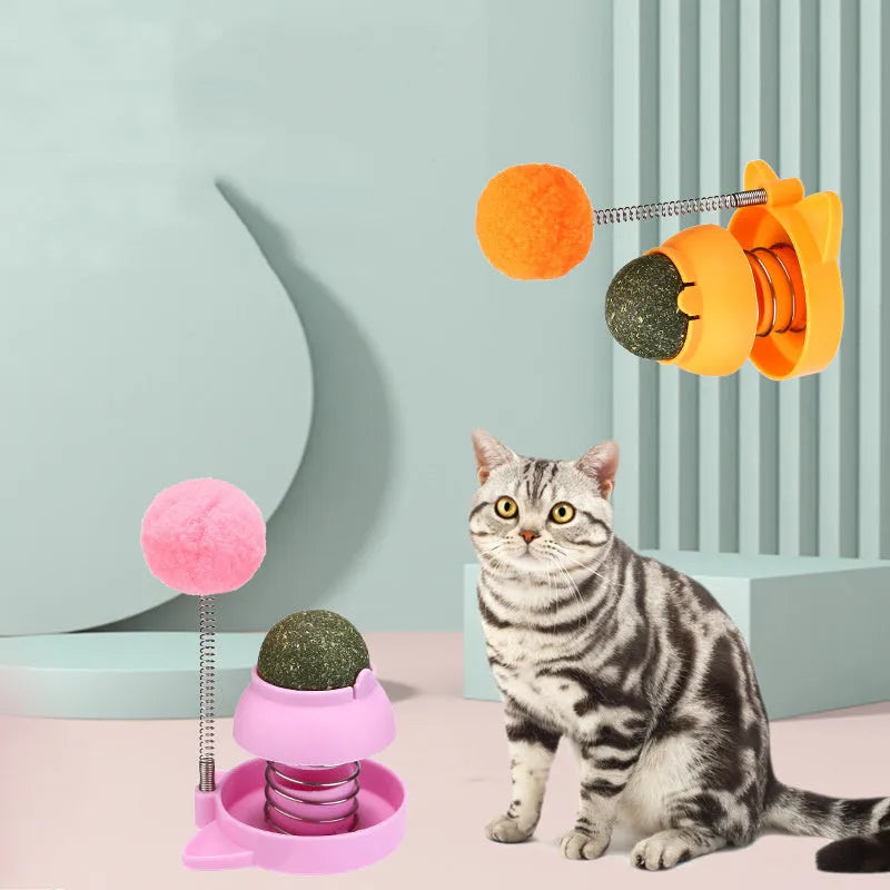 55mm cat toy with music mint ball for self-licking action and dental cleaning in blue, orange, or pink colours