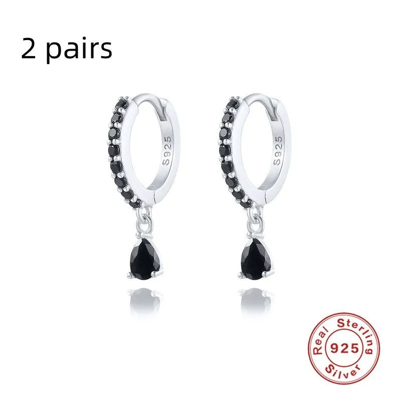 S925 sterling silver geometric water drop earrings with electroplated finish and gemstone accents