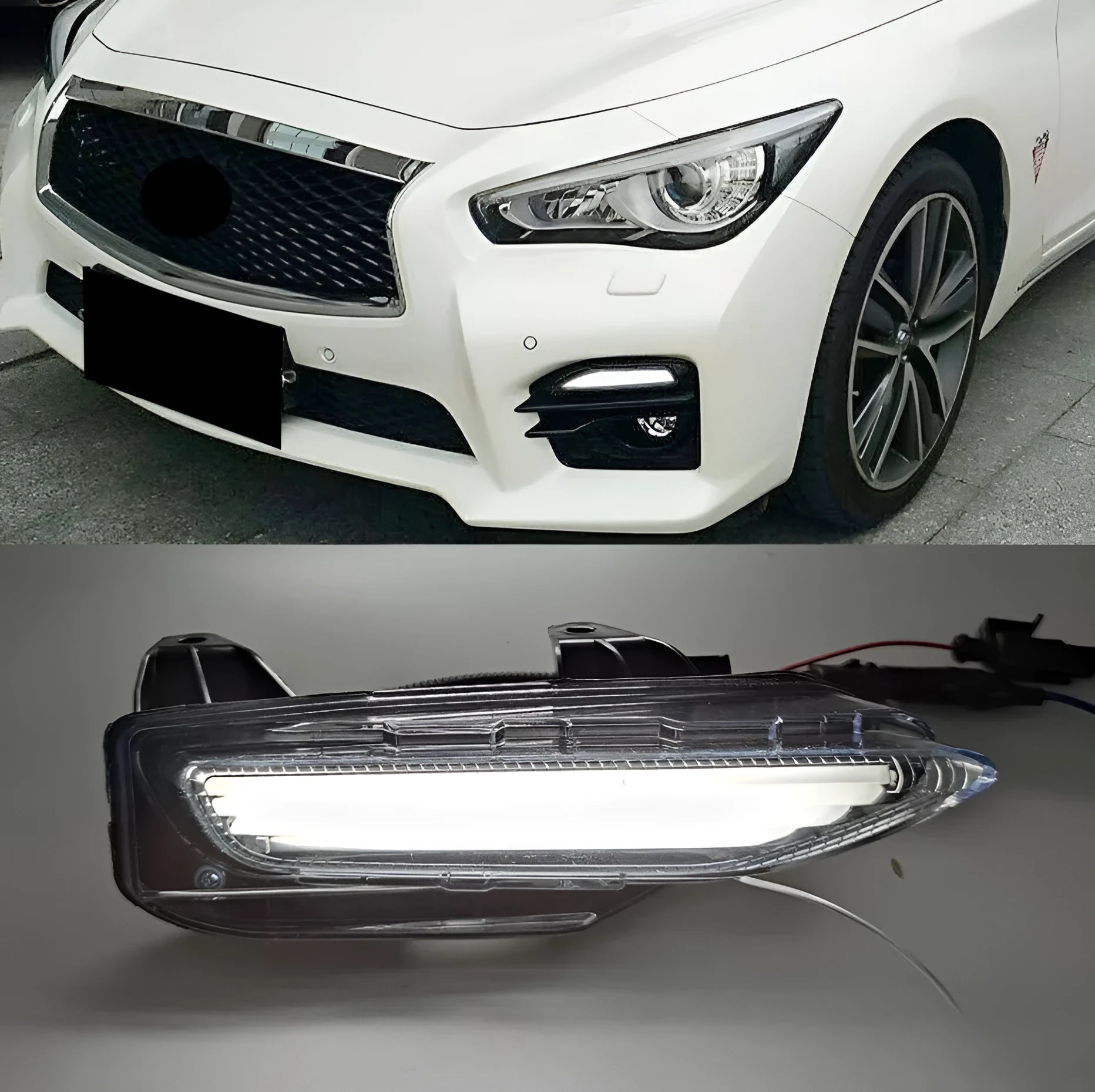 Infiniti Q50 Q70 front bumper LED daytime running and turn signal lamp unit with ABS housing
