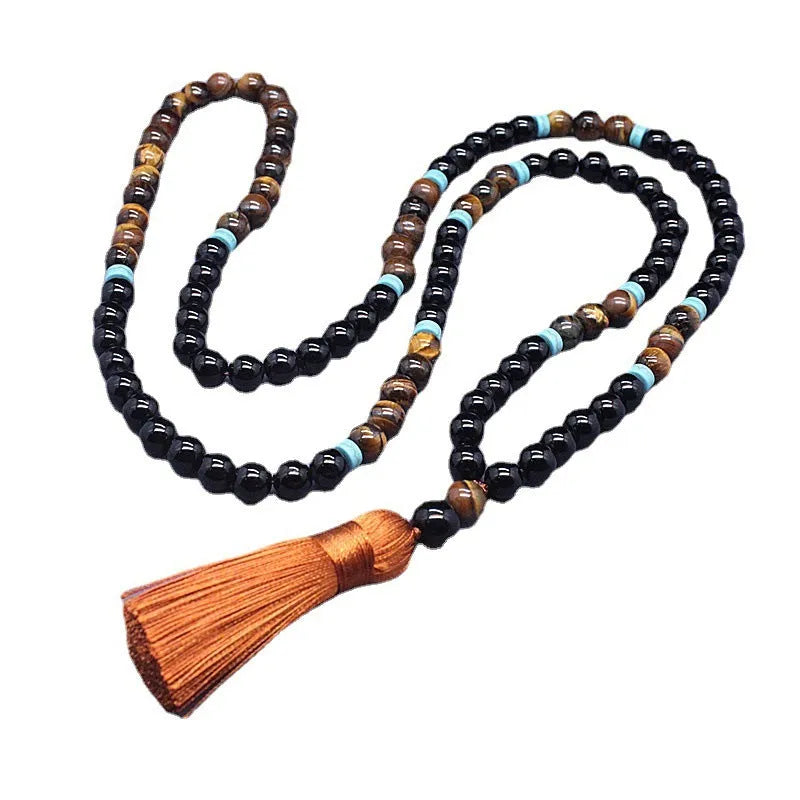 Natural agate and tiger's eye stone geometric jewellery set with bracelet and necklace