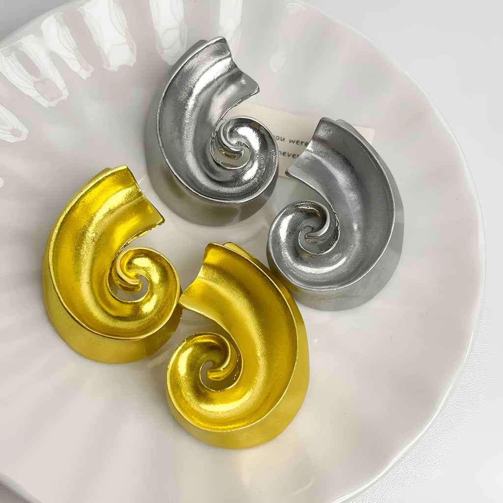 Retro geometric alloy ear studs with 5cm length in gold or silver electroplated finish
