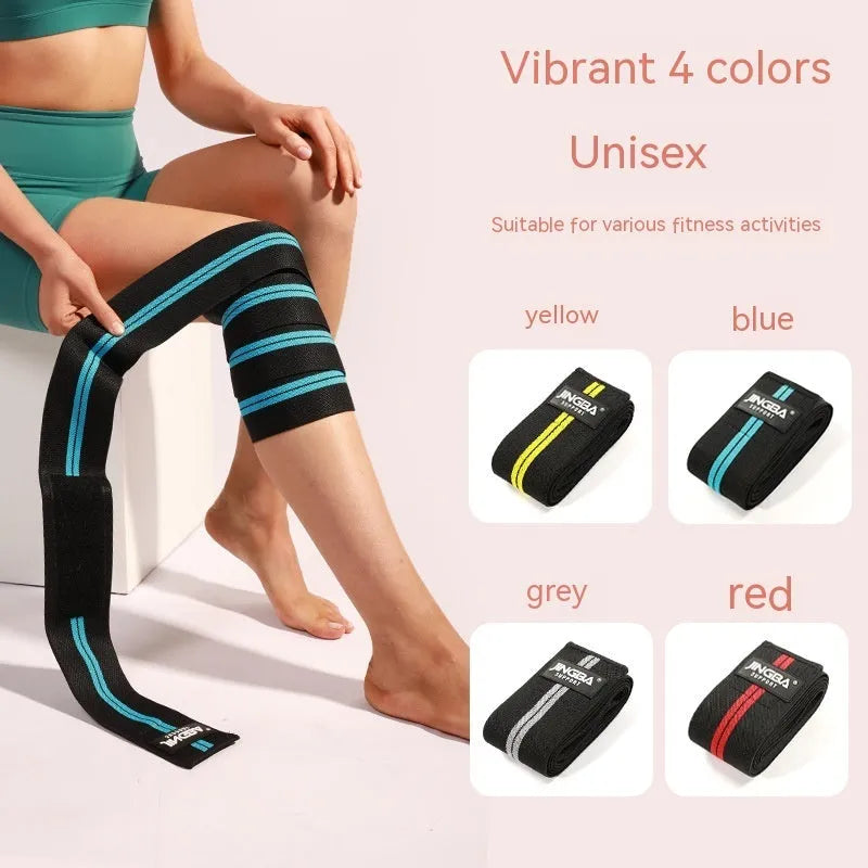 Adult adjustable knee pads for sports like weightlifting and cycling, shown in blue, red, yellow, and grey colour options.