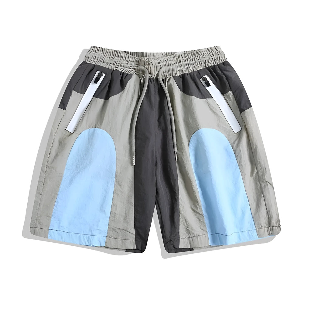 Blue loose-fit men's quick-drying outdoor sports shorts with a fly opening.