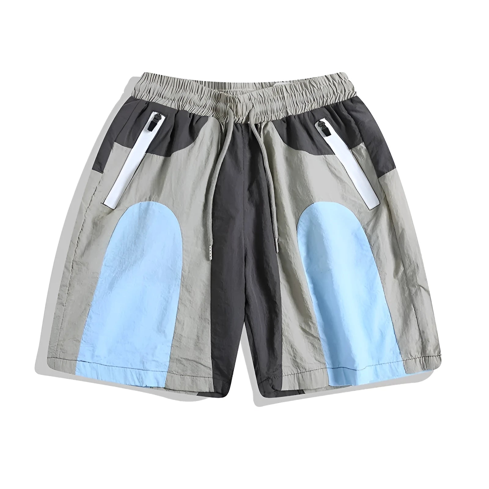 Blue loose-fit men's quick-drying outdoor sports shorts with a fly opening.