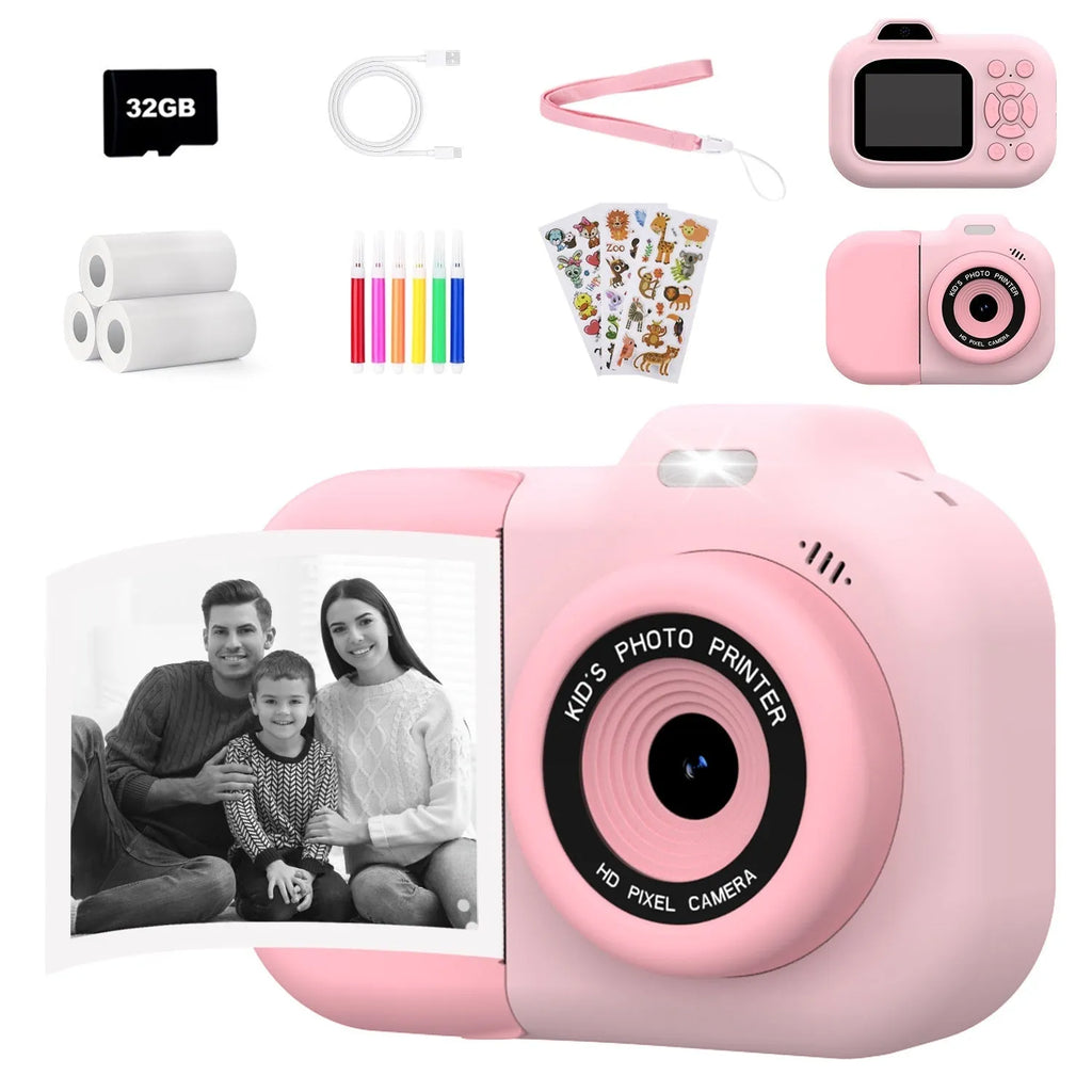 Children's plastic camera toy in blue pink or purple with video recording photography games sticker functions