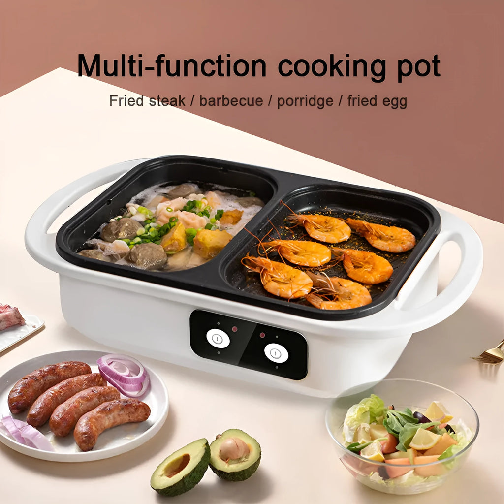 White or green household electric hot pot with 1300W power rating for 2-3 person capacity