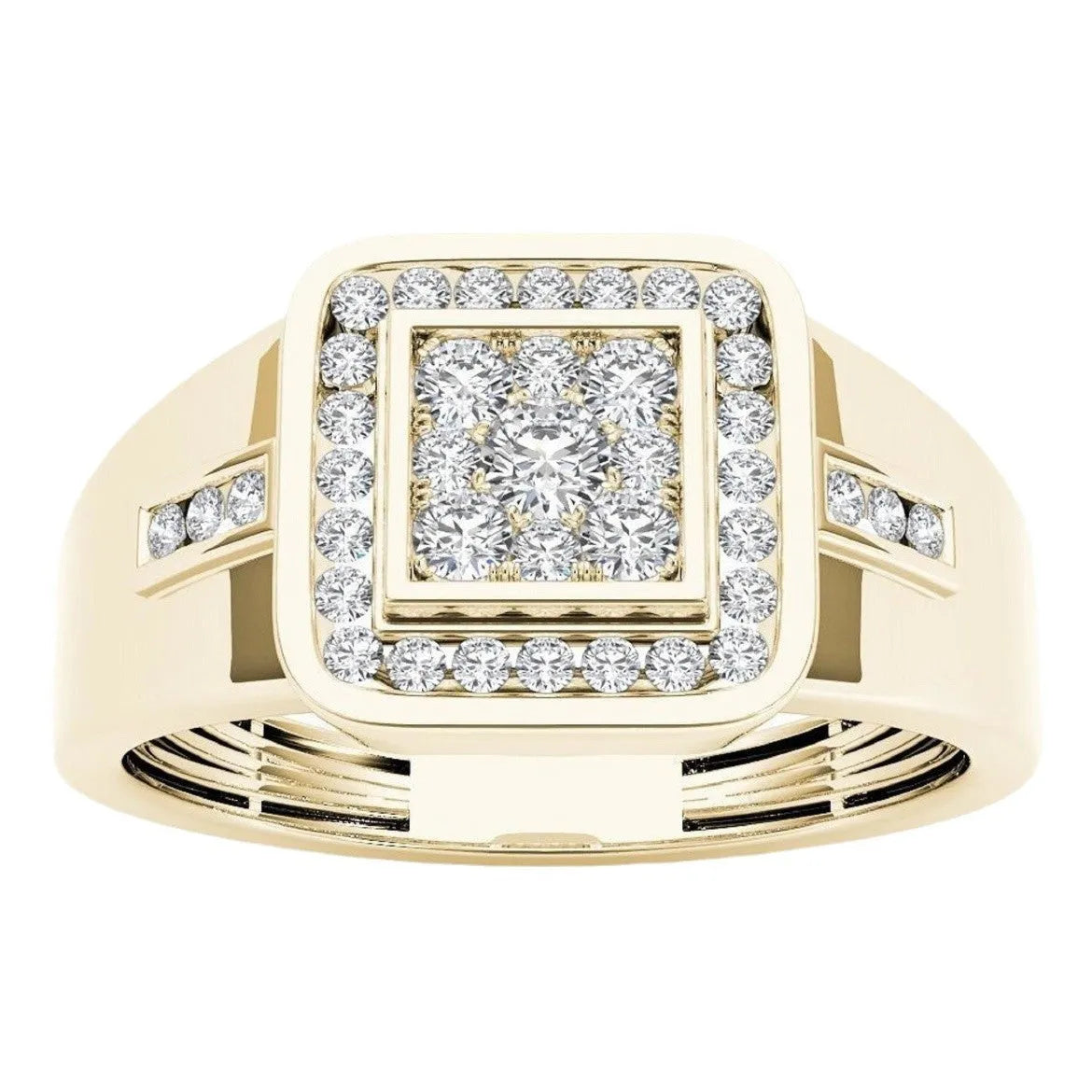 Men's gold plated alloy ring on display, geometry shape, size no. 10, European imitation gold style