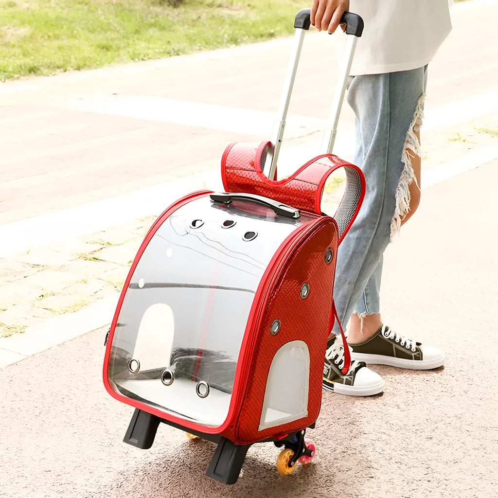 Transparent pet trolley bag for small dogs with foldable shoulder design and Oxford cloth construction