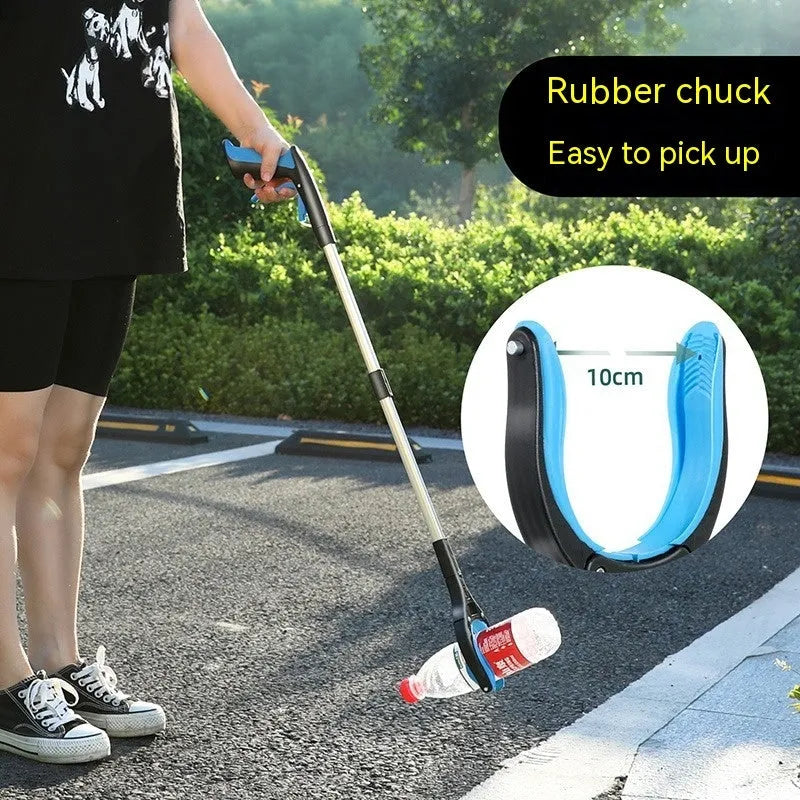 Blue plastic and aluminium alloy rubbish clip holding a bundle of cables.