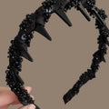 French velvet hairband with crystal wave decoration in black, red, and coffee colours.