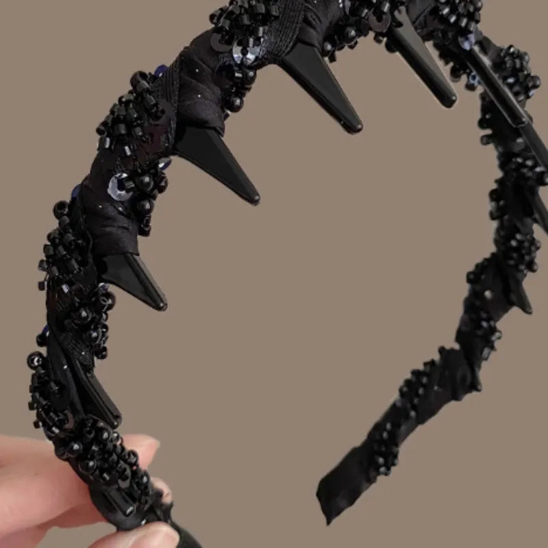 French velvet hairband with crystal wave decoration in black, red, and coffee colours.