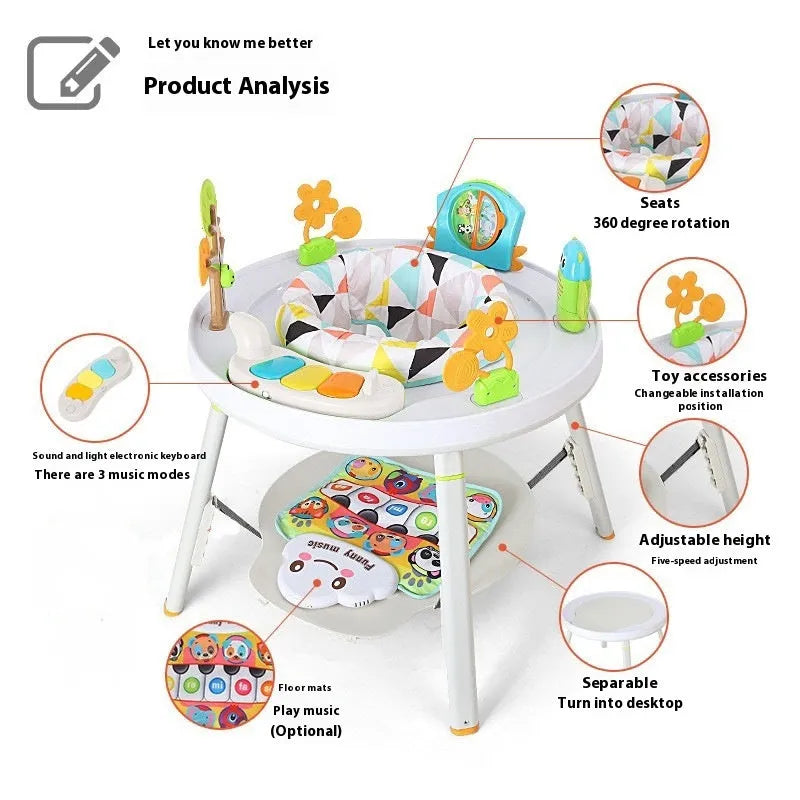 Three-in-one baby jumping chair with bouncing gymnastic rack in plastic construction