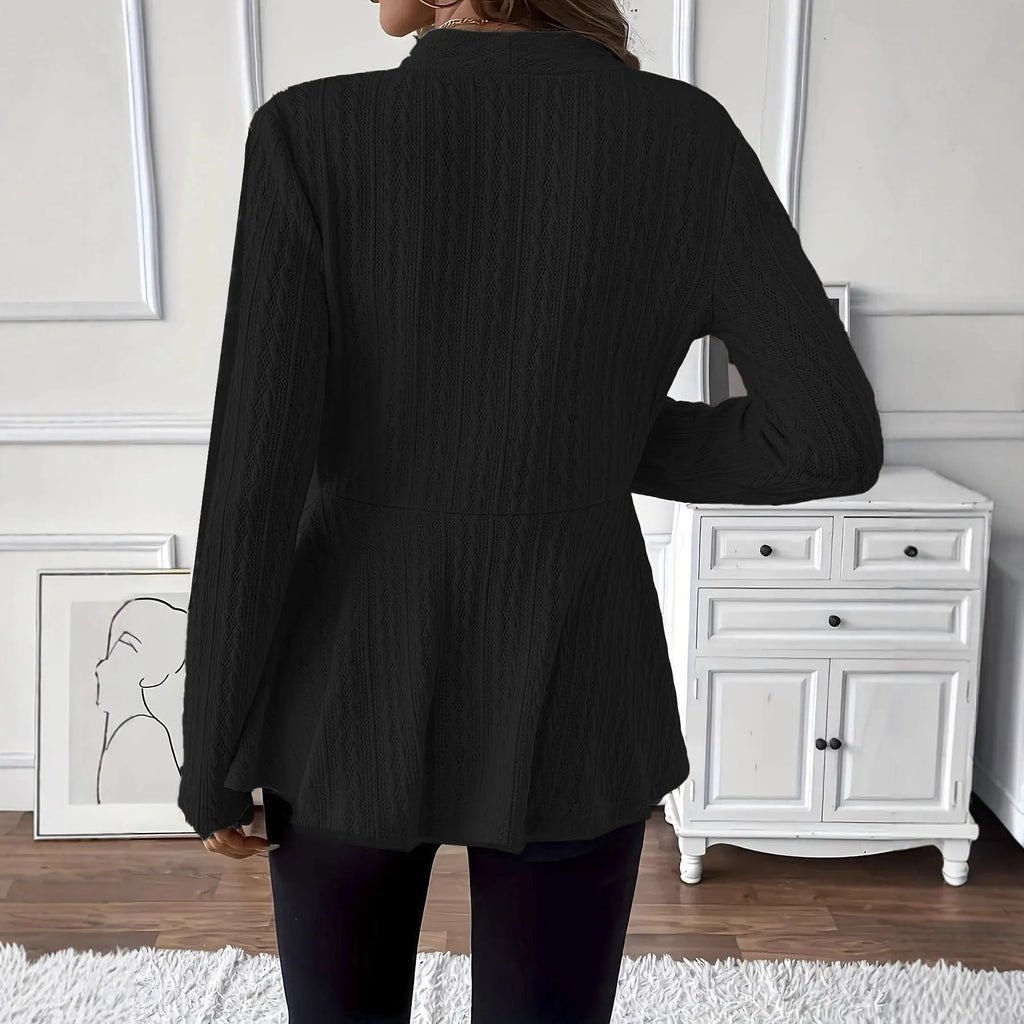 Women's apricot jacquard knitted cardigan with one button front and long sleeves
