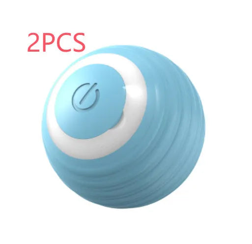 Blue automatic moving cat toy ball on floor with charging cable