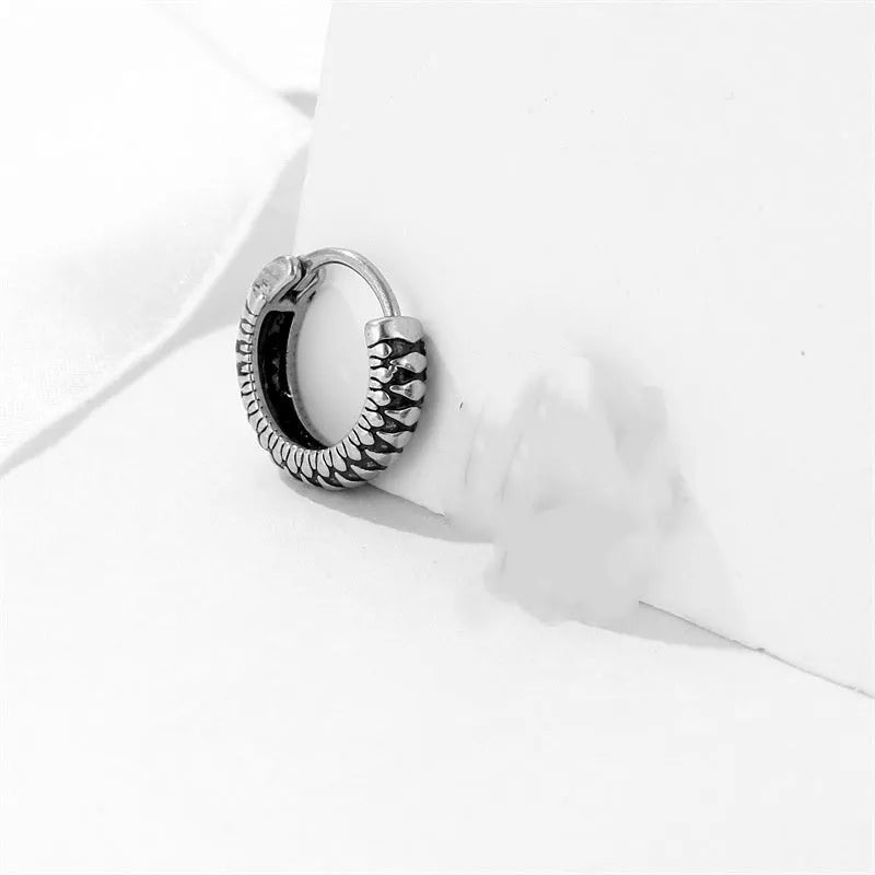 Geometric titanium steel retro twist earrings with stripe pattern in silver colour
