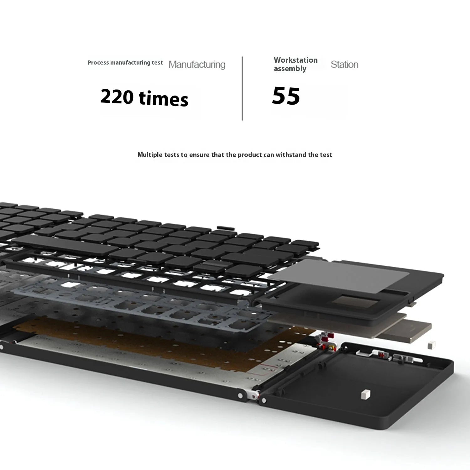 Black mini tri-fold Bluetooth keyboard shown folded and unfolded next to a mobile phone.