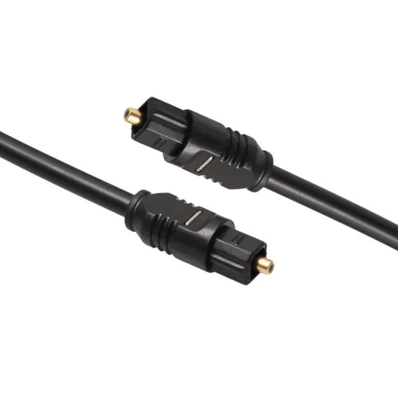 Black 2m Toslink digital audio cable with square optical connectors
