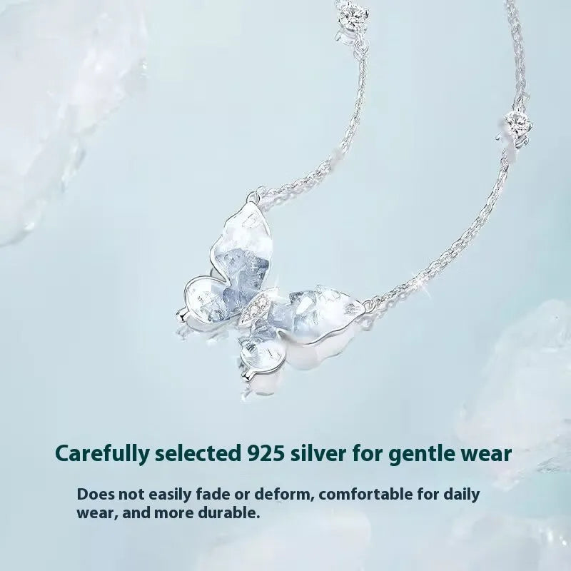 Women's 925 silver necklace with detailed butterfly pendant on O-ring chain, adjustable 41-50cm length