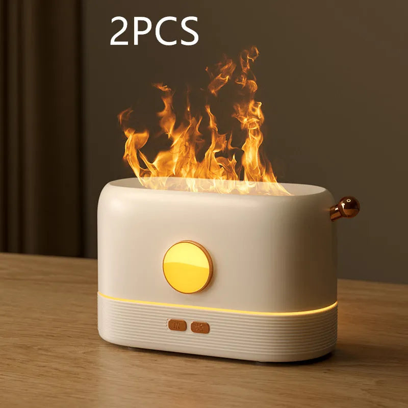 Black USB desktop humidifier with flame-effect LED light and 200ml water tank