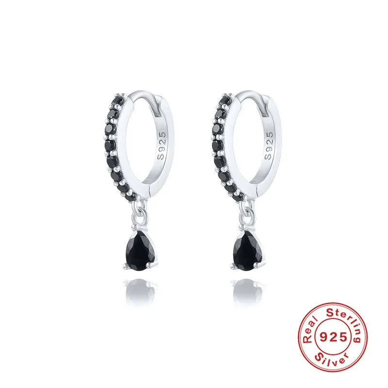 S925 sterling silver geometric water drop earrings with electroplated finish and gemstone accents
