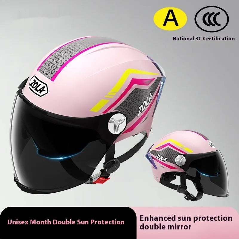 Children's 3C certified battery motorcycle half helmet in various colour options with mirror finishes