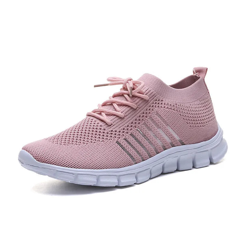 Women's breathable mesh flying knit flat shoes with round toe and low heel design