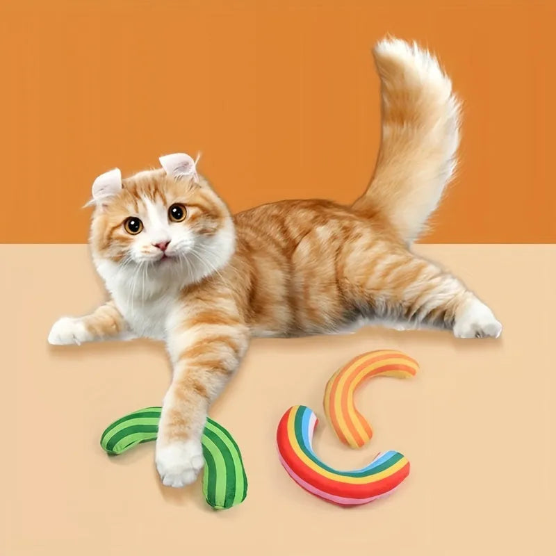 Striped pattern cat pillow toy with built-in catnip measuring 23x20cm
