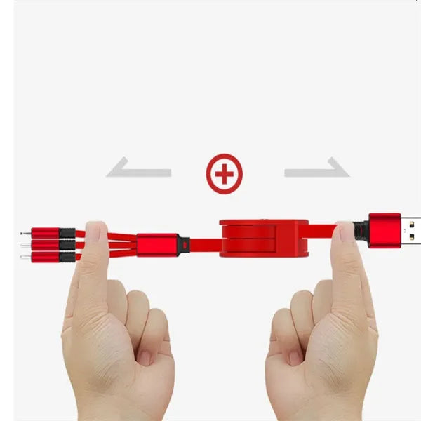 3 in 1 telescopic charging cable extended to 120cm with titanium connectors