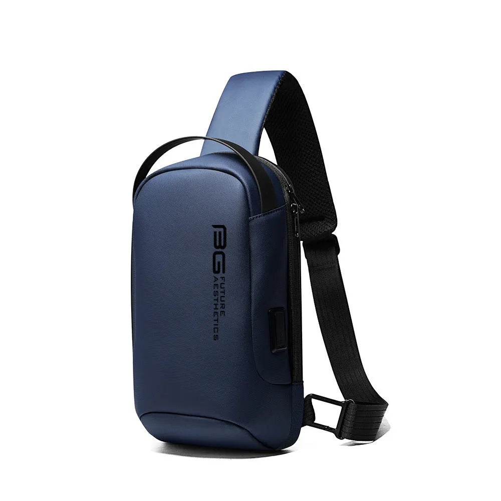 Men's casual business shoulder bag with USB charging port in Oxford cloth construction