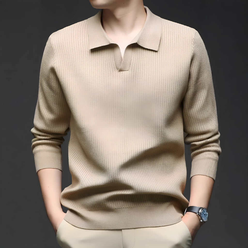 Men's loose fit casual pullover sweater in green, black, camel, or brown colours