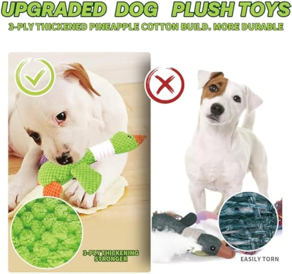 Blue durable dog plush duck toy with squeakers for large breed dogs