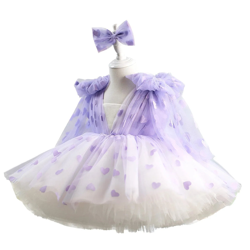 Purple gauzy tutu princess dress with bow detail for girls height 80-160cm