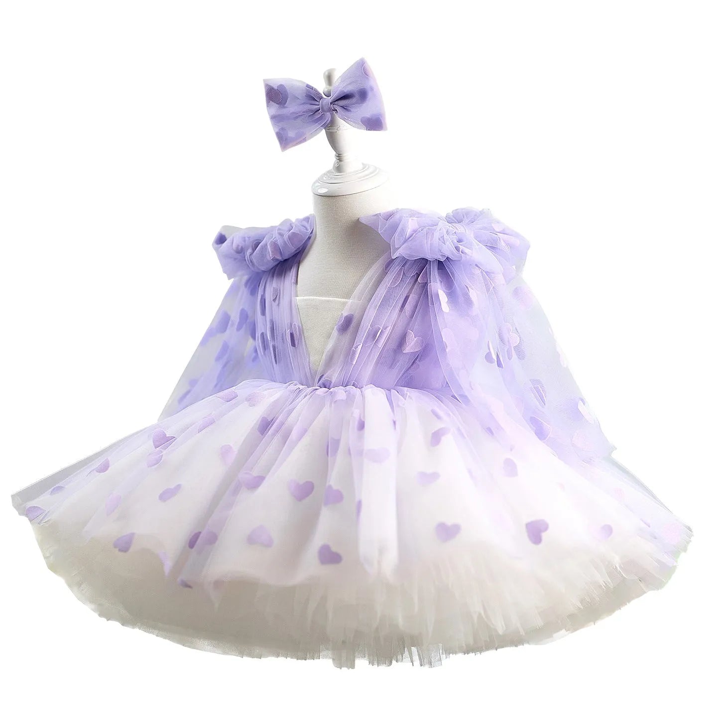 Purple gauzy tutu princess dress with bow detail for girls height 80-160cm