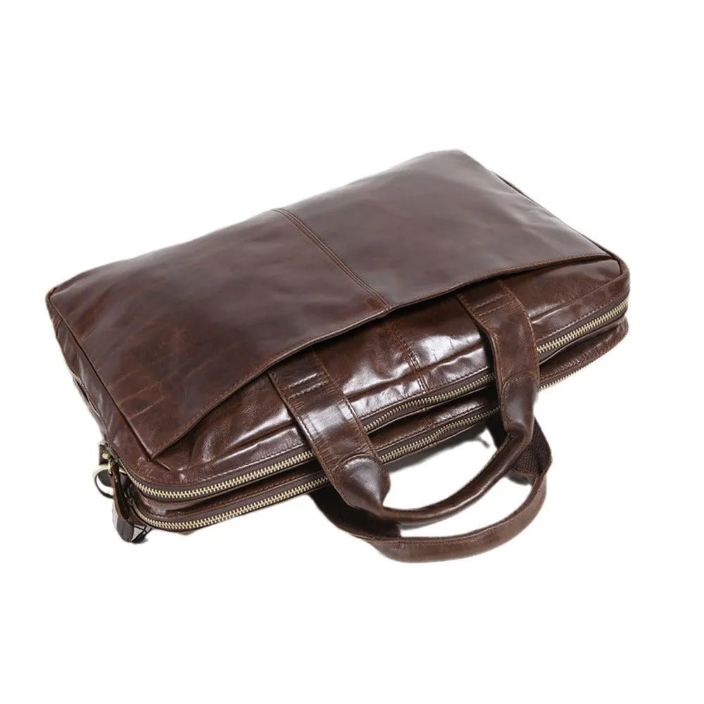 Brown cowhide leather business briefcase with 18-inch size for professional travel