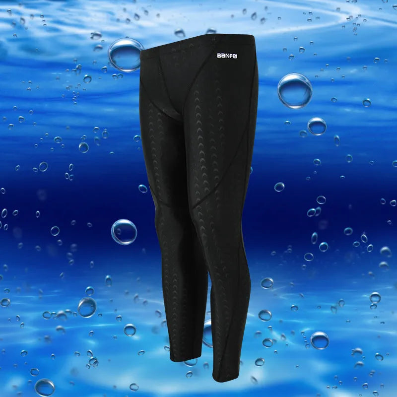 Men's black cropped swimming trunks with a contrast line, made from sun-proof nylon fabric.