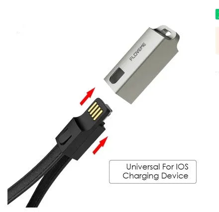 Leather wrapped iPhone charging cable with zinc alloy connector showing 20cm length