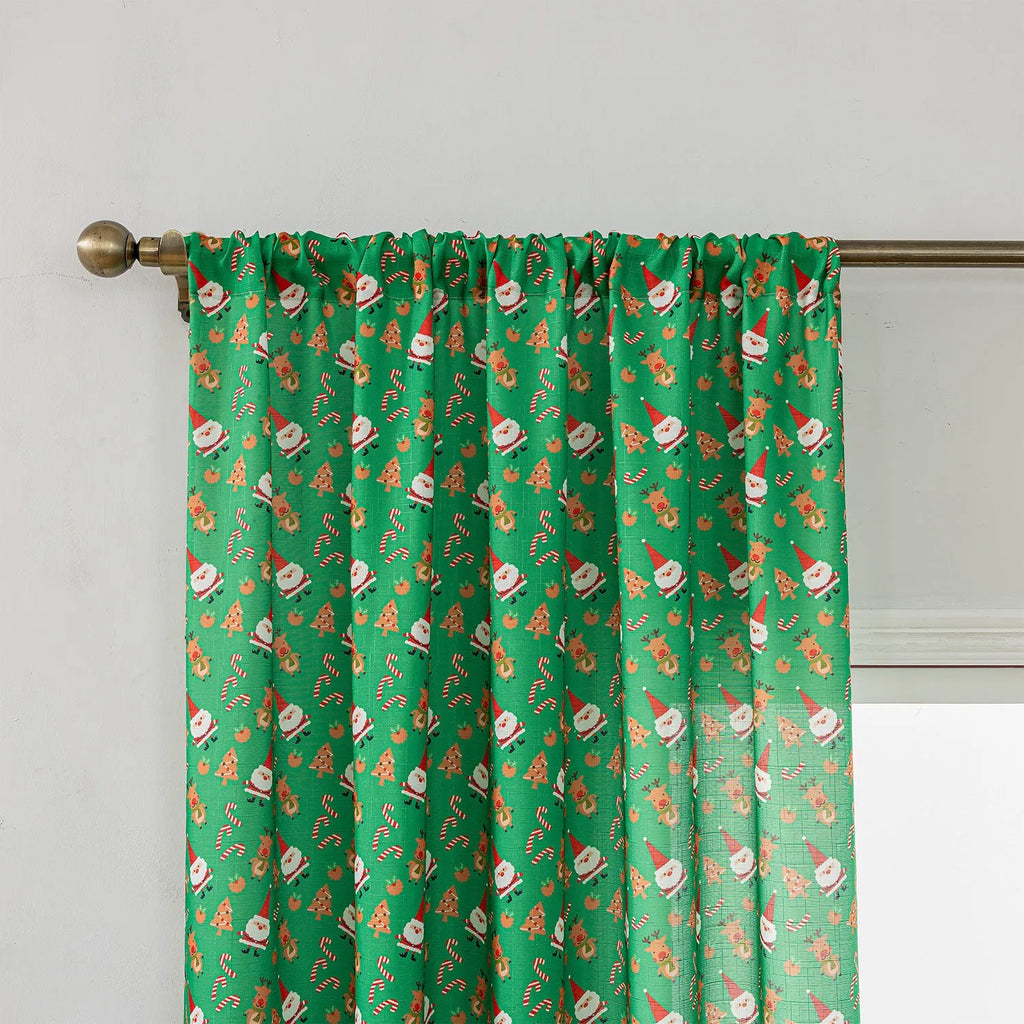 Red and green Snowman Angel printed fabric Christmas curtain, 1 metre long