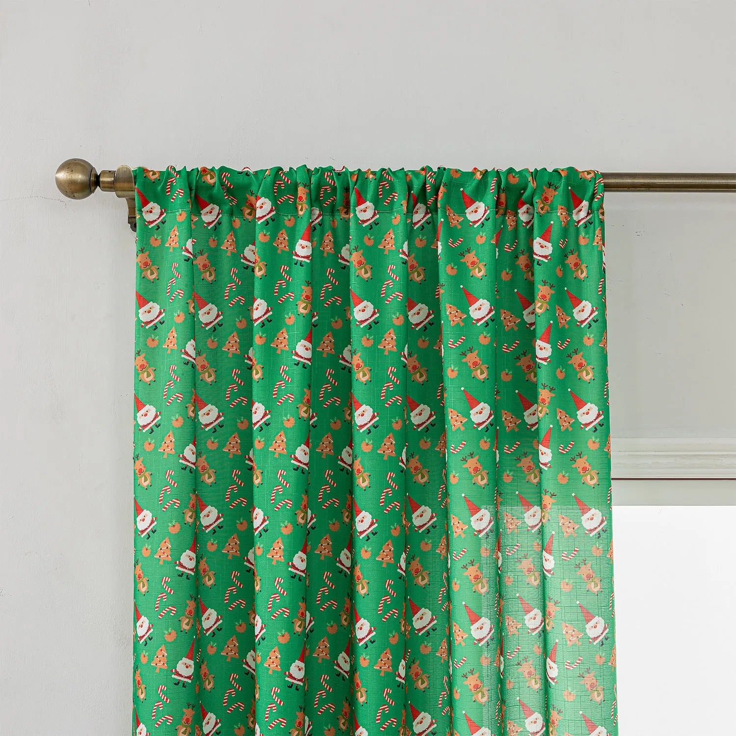 Red and green Snowman Angel printed fabric Christmas curtain, 1 metre long