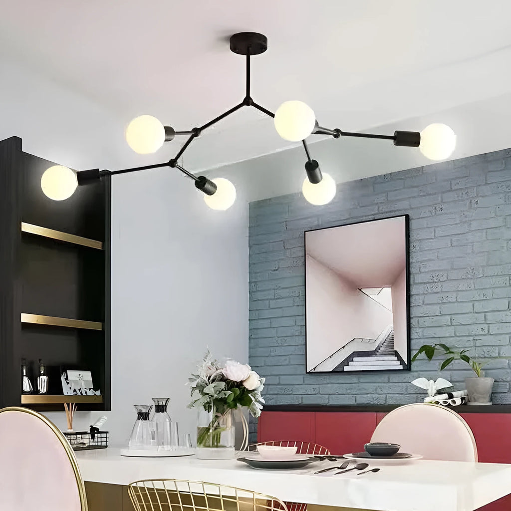 Iron Nordic style chandelier ceiling lamp with multiple light heads in black or white finish