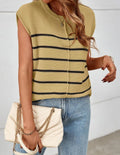 Women's striped sleeveless vest pullover with bone stitch detailing in acrylic knit fabric