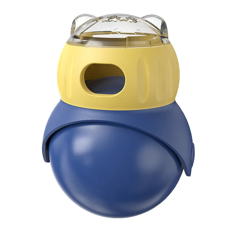 Yellow and blue plastic Tumbler Owl cat puzzle feeder toy for slow feeding